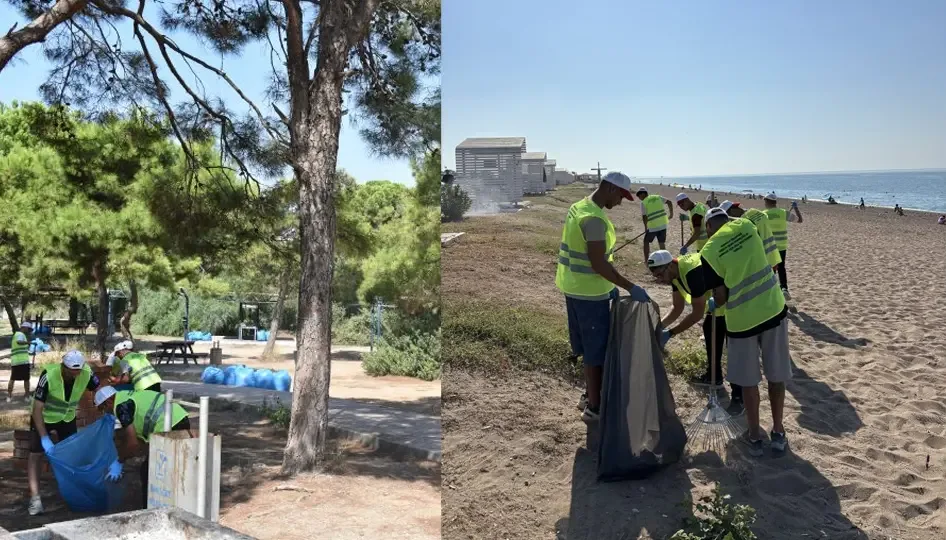 Manavgat'ta hükümlüler temizlik için sahaya indi